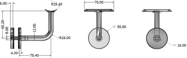 Handrail Bracket- Glass - Continuous - 2" (50.8mm)